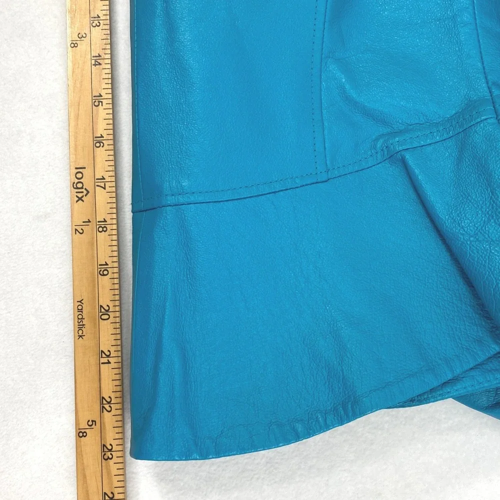 Shape FX Turquoise Blue Genuine Leather Jacket Womens Sz 8 Full Zip Flared Cuffs - Picture 10 of 11